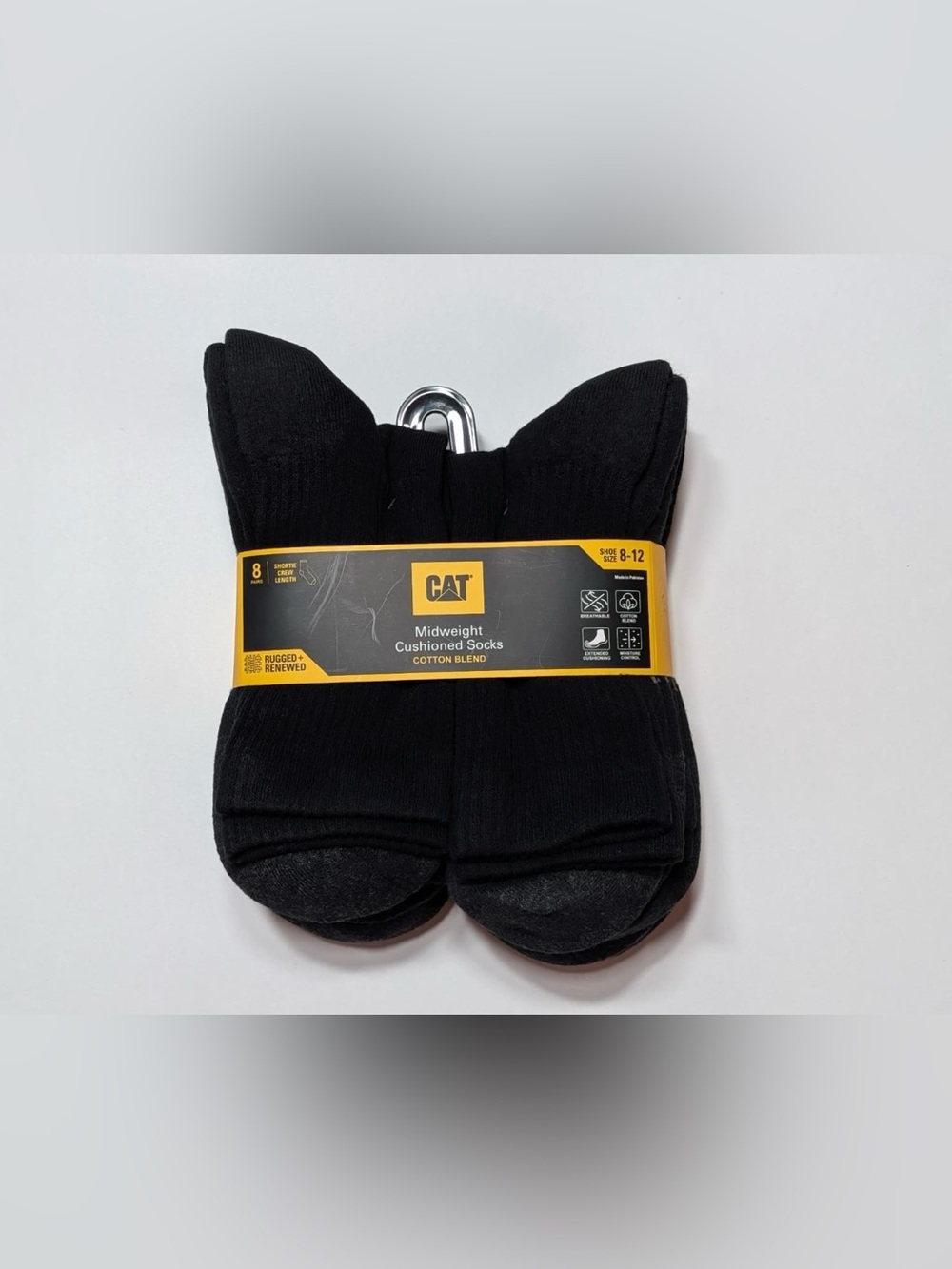 CATERPILLAR Mid-Weight cotton cushioned socks shorter crew length 8 pairs